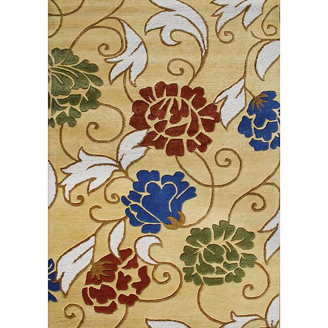 Alliyah Handmade Honey Gold New Zealand Blend Wool Rug - 5' x 8'