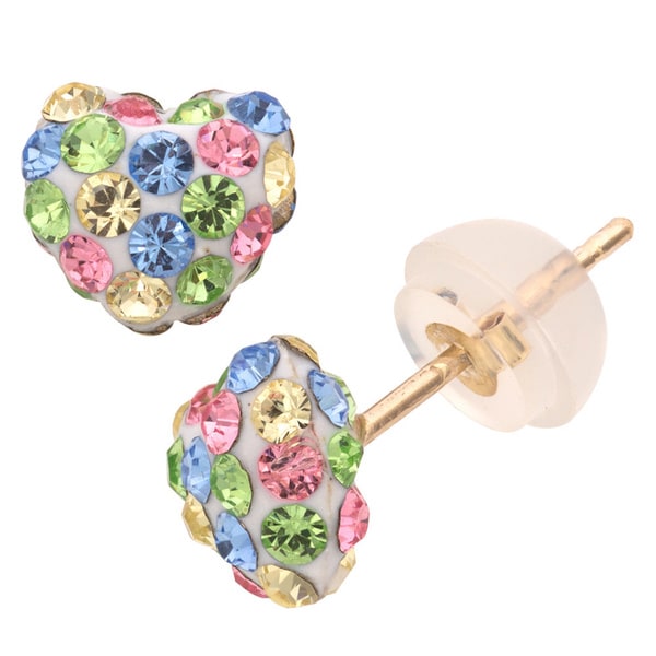 Junior Jewels 10 Karat Gold Heart Shaped Multicolored Crystal Stud Junior Jewels 10 Karat Gold Heart Shaped Multicolored Crystal Stud Earrings