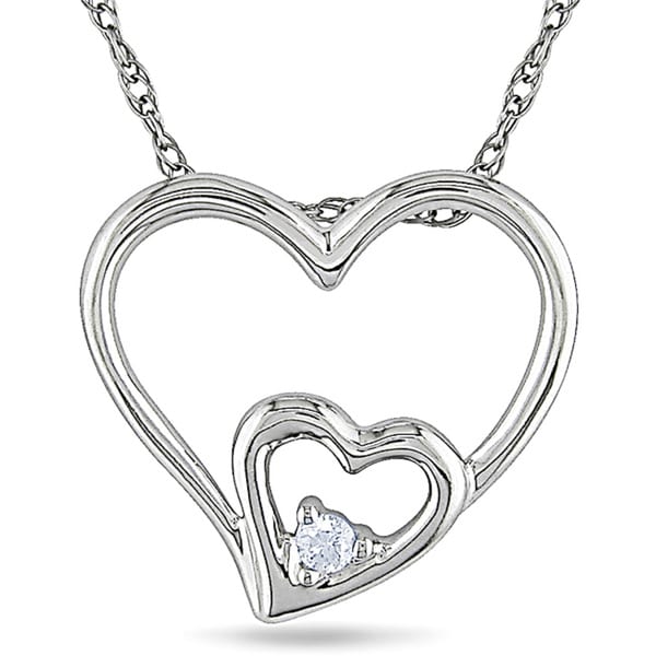 Miadora 10k White Gold Diamond Accent Double Heart Necklace Miadora Diamond Necklaces