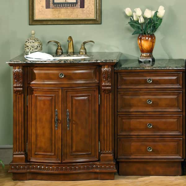 Silkroad Exclusive 53-Inch Stone Counter Top Bathroom Vanity Lavatory Single Sink Cabinet - Overstock - 6657593