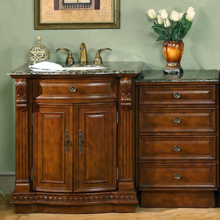 Silkroad Exclusive 53-inch Stone Counter Top Bathroom Vanity Lavatory Single Sink Cabinet