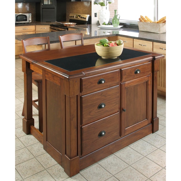 Shop Aspen Kitchen Island Granite Top with Two Stools by ...