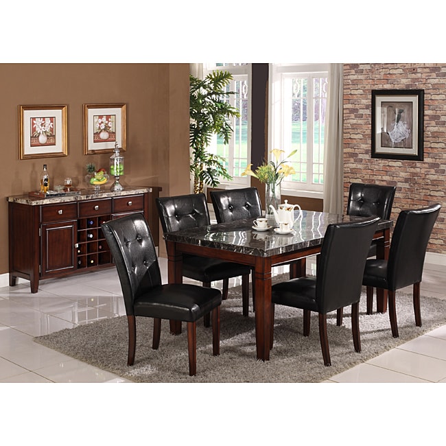 Radian Real Marble 7 piece Dining Set With Black Chairs