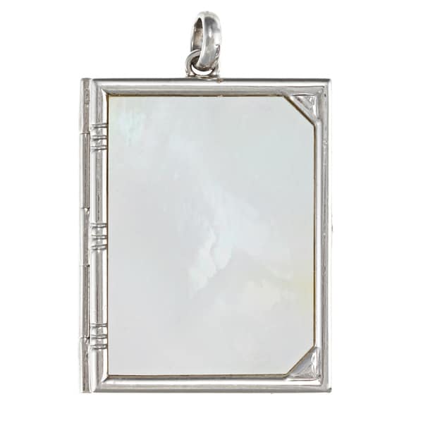 Pre-owned Platinum Mother of Pearl Opening Book Pendant. Opens flyout.