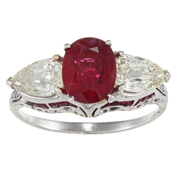 Platinum 1-2/5ct TDW Antique Ruby Ring (M-N, SI1-SI2)