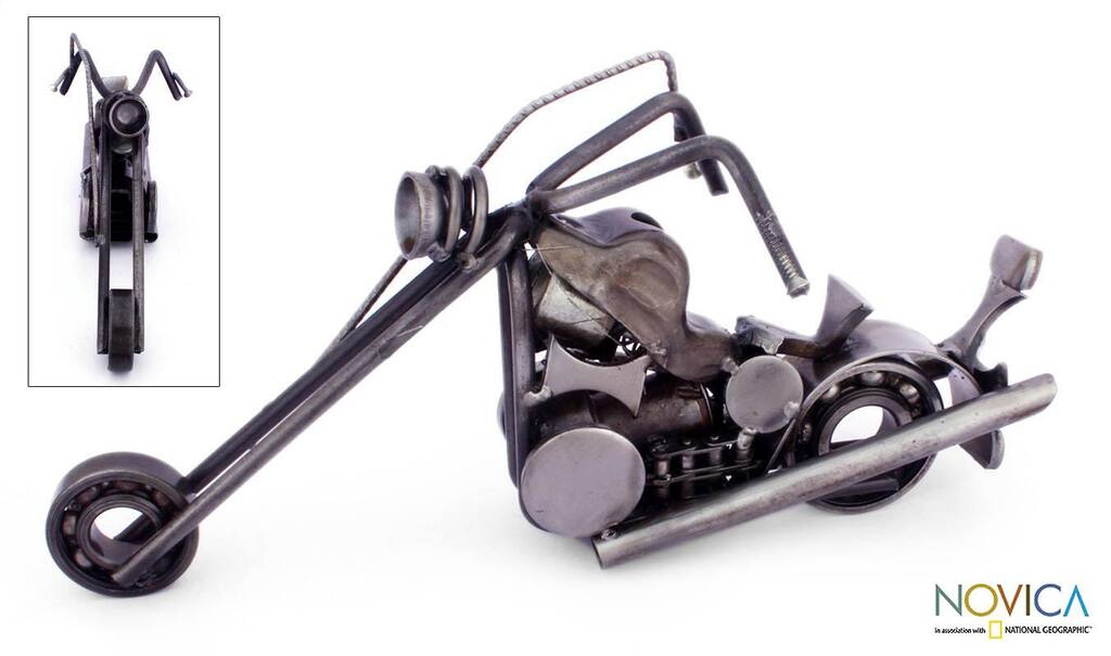 Recycled Auto Part 'Rustic Chopper' Sculpture , Handmade in Mexico