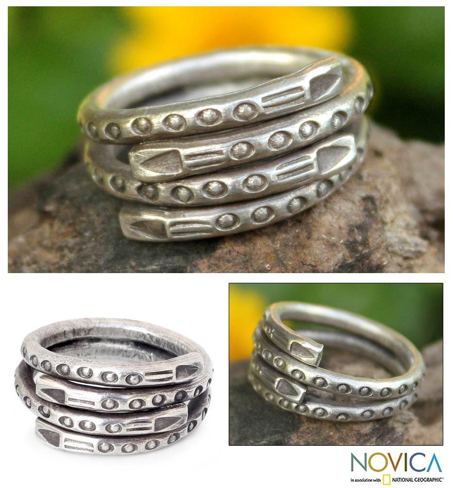 Handmade Sterling Silver 'Hill Tribe Spiral' Wrap Ring (Thailand)