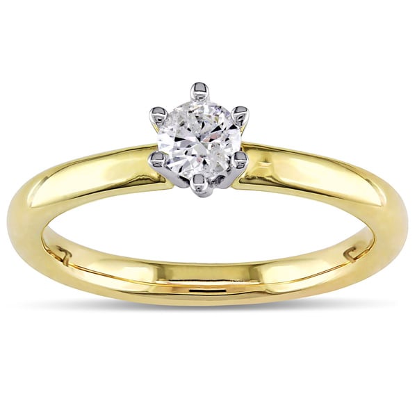 Miadora 14k Yellow Gold 1/4ct TDW 6 Prong Certified Round Diamond