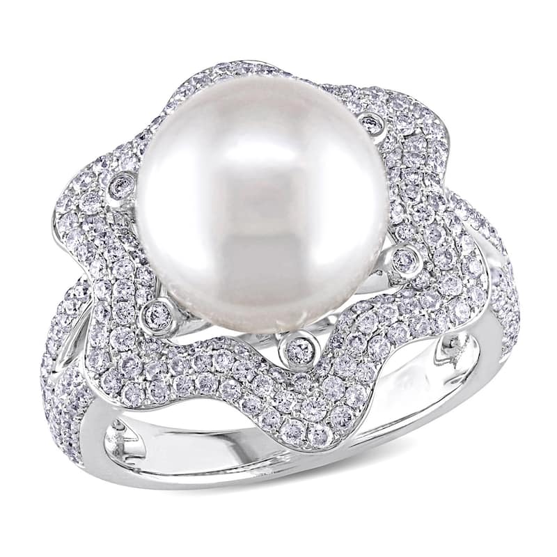 Miadora 14k White Gold South Sea Pearl and 1ct TDW Diamond Ring (10-10.5 MM) - 7