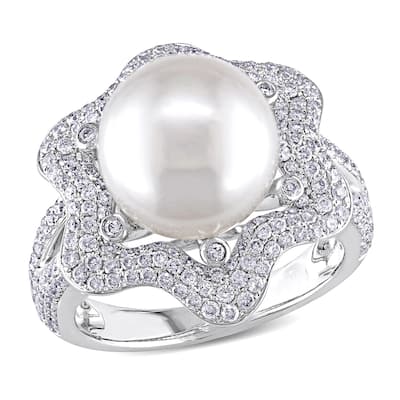 Miadora 14k White Gold South Sea Pearl and 1ct TDW Diamond Ring (10-10.5 MM)
