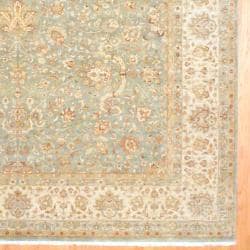 Indo Hand knotted Tabriz Light Green/ Ivory Wool Rug (12' x 14'5) Oversized Rugs