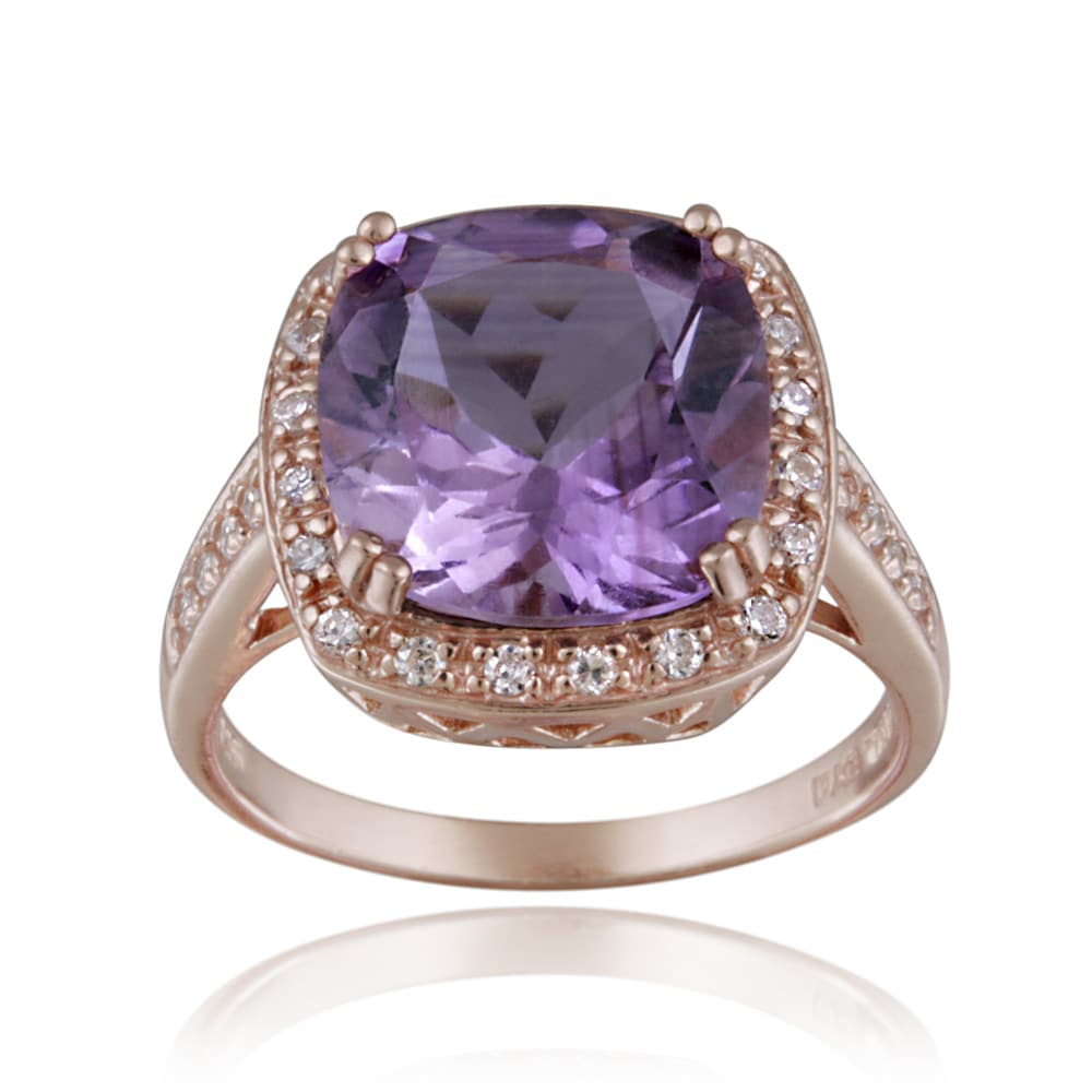 Glitzy Rocks Rose Gold over Silver 10 3/4ct TGW Amethyst and CZ Square