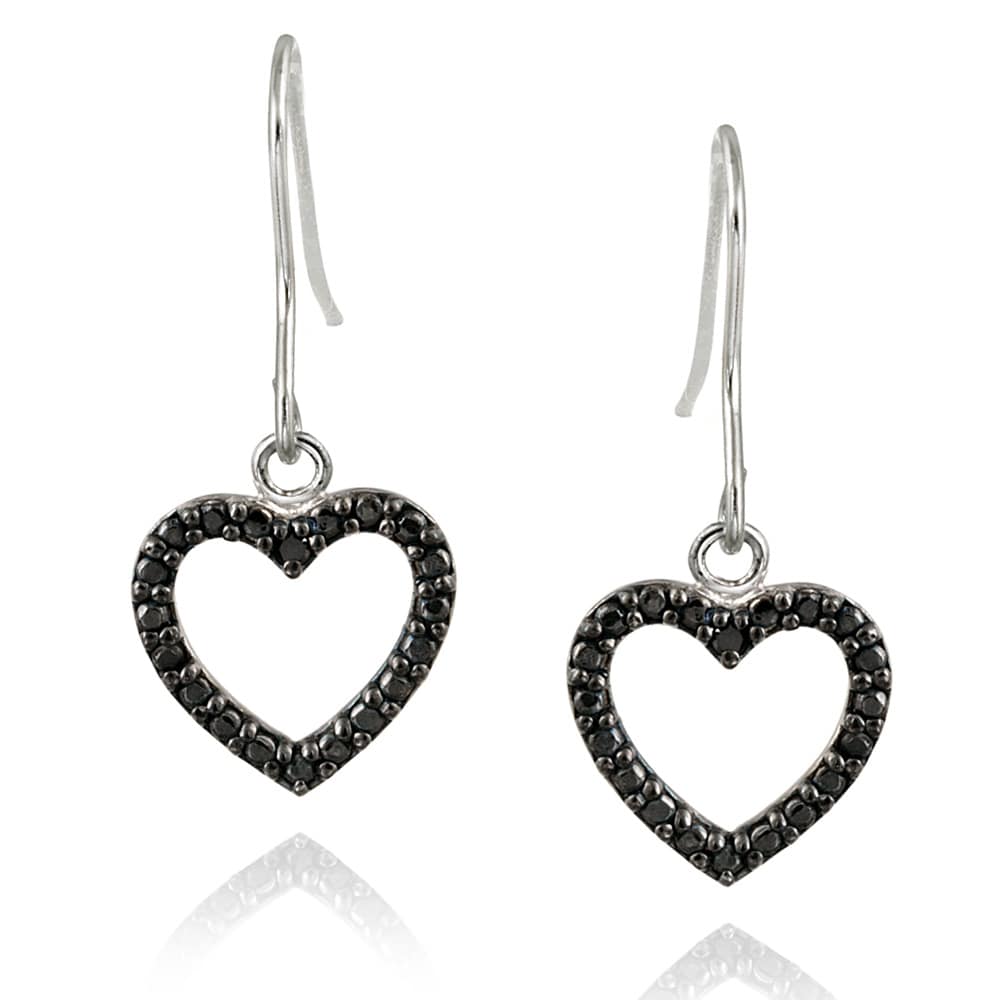 DB Designs Sterling Silver Black Diamond Accent Heart Hook Earrings ...