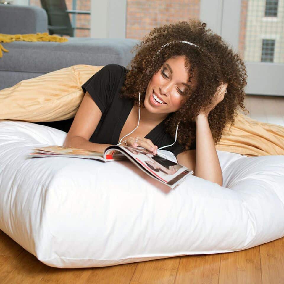 Giant 36-inch Floor Cushion Down and Feather Pillow - White