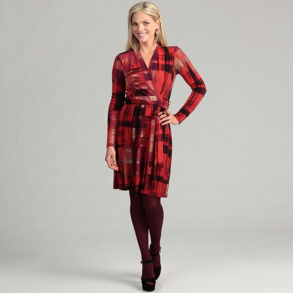 London Times Women's Red/ Bronze Belted Dress FINAL SALE