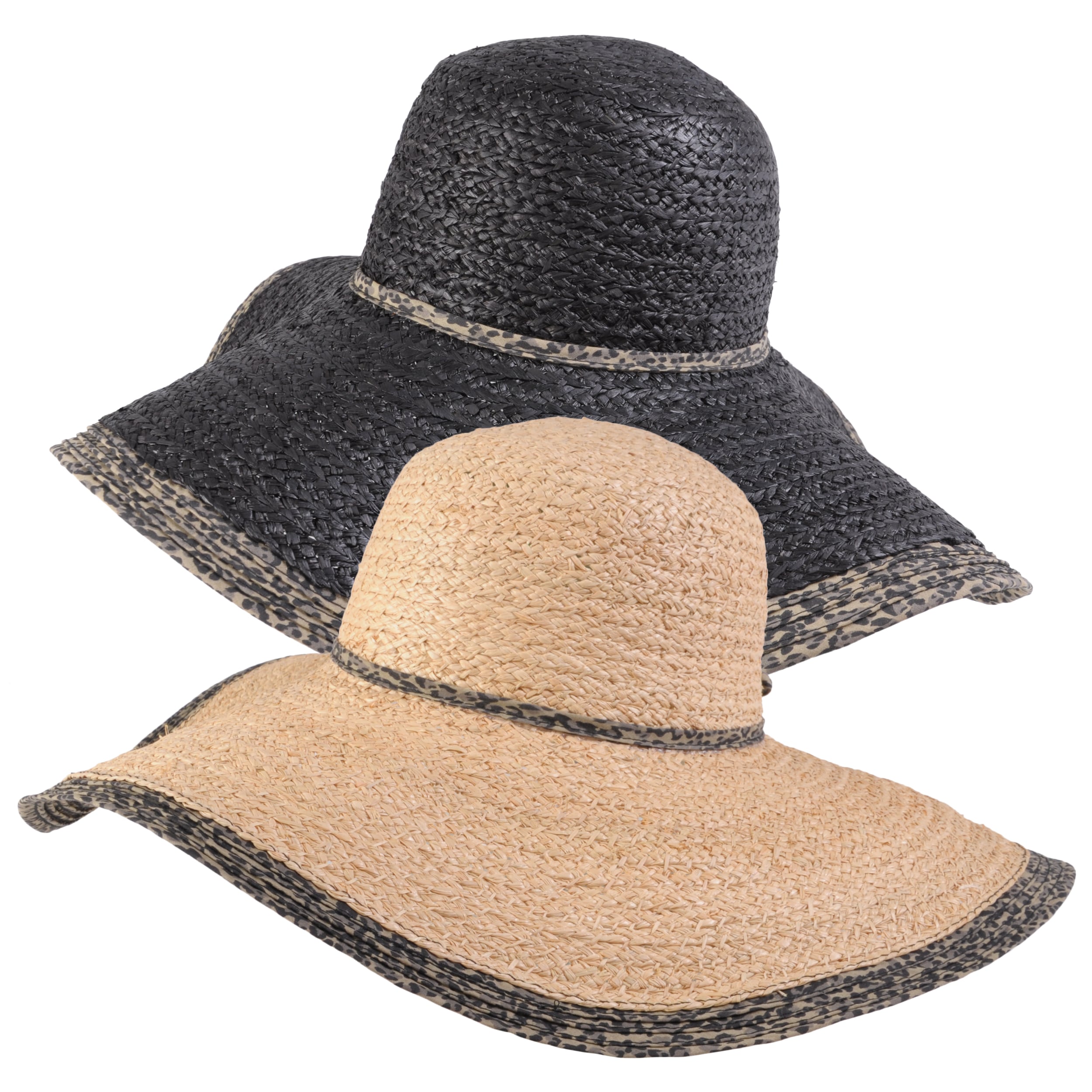 Journee Collection Womens Leopard Trim Raffia Sunhat