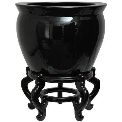 Handmade Porcelain 20-inch Solid Black Fishbowl (China)