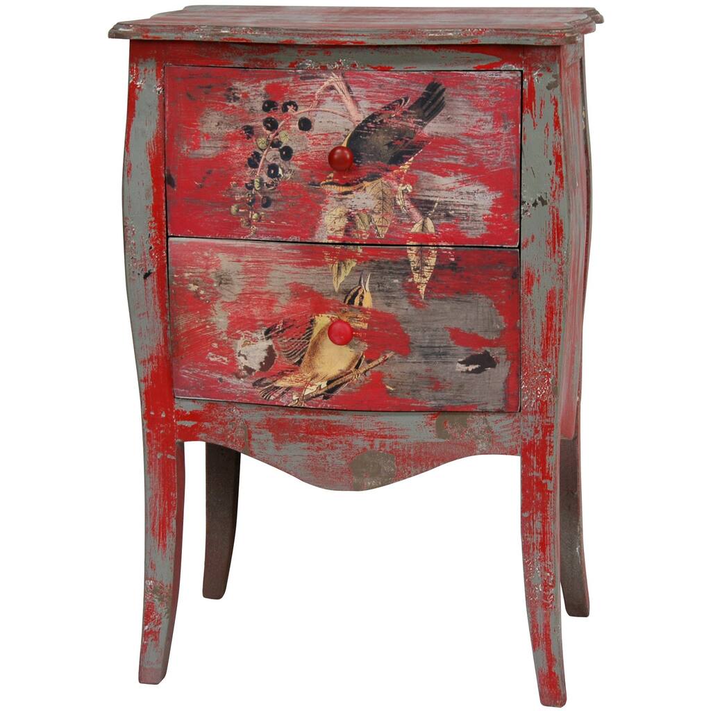 Distressed Red Two Drawer End Table (China)