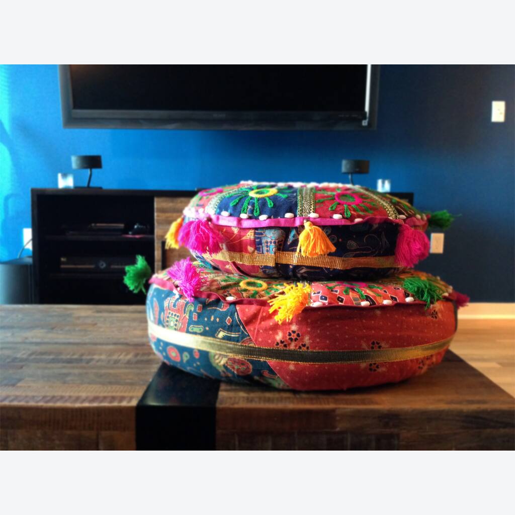 Traditional Mandara Indian Poufs (Set of 2)