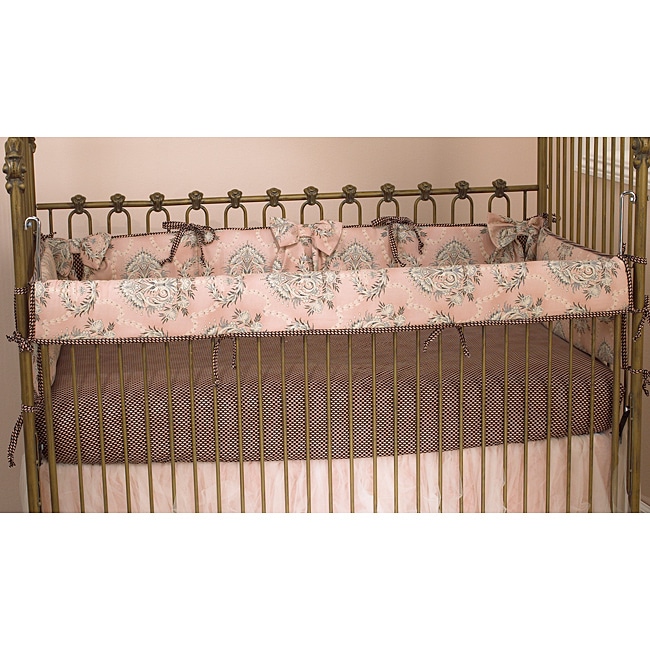 Cotton Tale Nightingale Front Crib Rail Guard (Pink, brown and whiteMaterials Cotton, poly fillDimensions 51 inches x 1 inch x 15 inches )