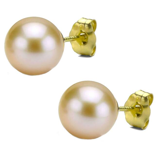 DaVonna 14k Gold Pink Perfect Round Freshwater Pearl Stud Earrings (7-8 mm )