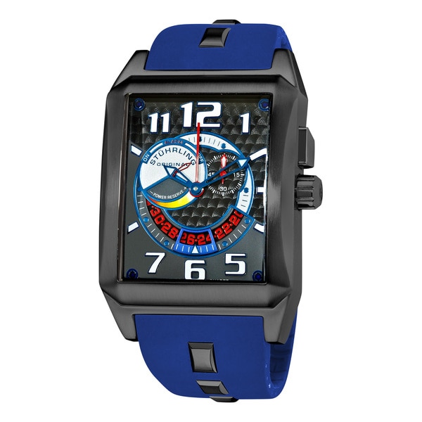 Stuhrling Original Mens Mad Man Complex Blue Rubber Strap Watch