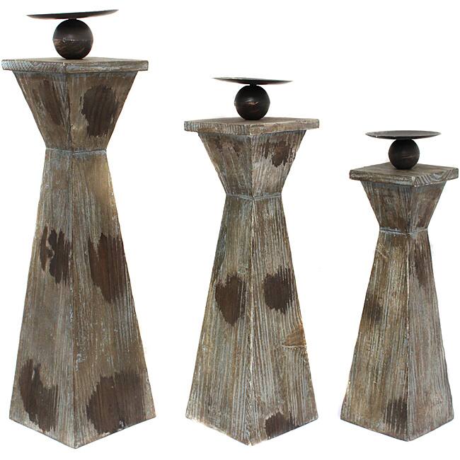 Kingston Weathered Wood Pillar Candle Holders (Set of 3)