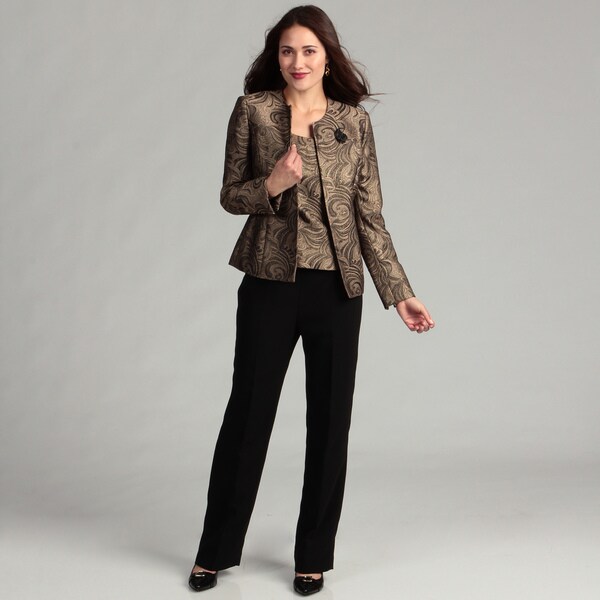 Shop Kasper Women's Gold/ Black 3-piece Pant Suit - Overstock - 6669159