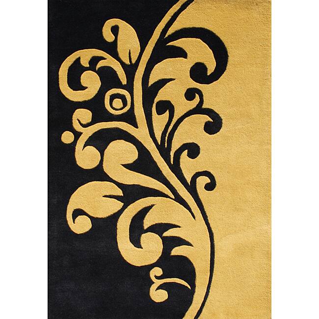 Alliyah Handmade New Zeeland Blend Black Wool Rug (5 X 8)