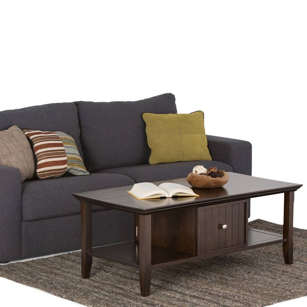 WYNDENHALL Normandy SOLID WOOD 48 inch Wide Rectangle Rustic Coffee Table in Tobacco Brown - 48 W x 24 D x 19 H