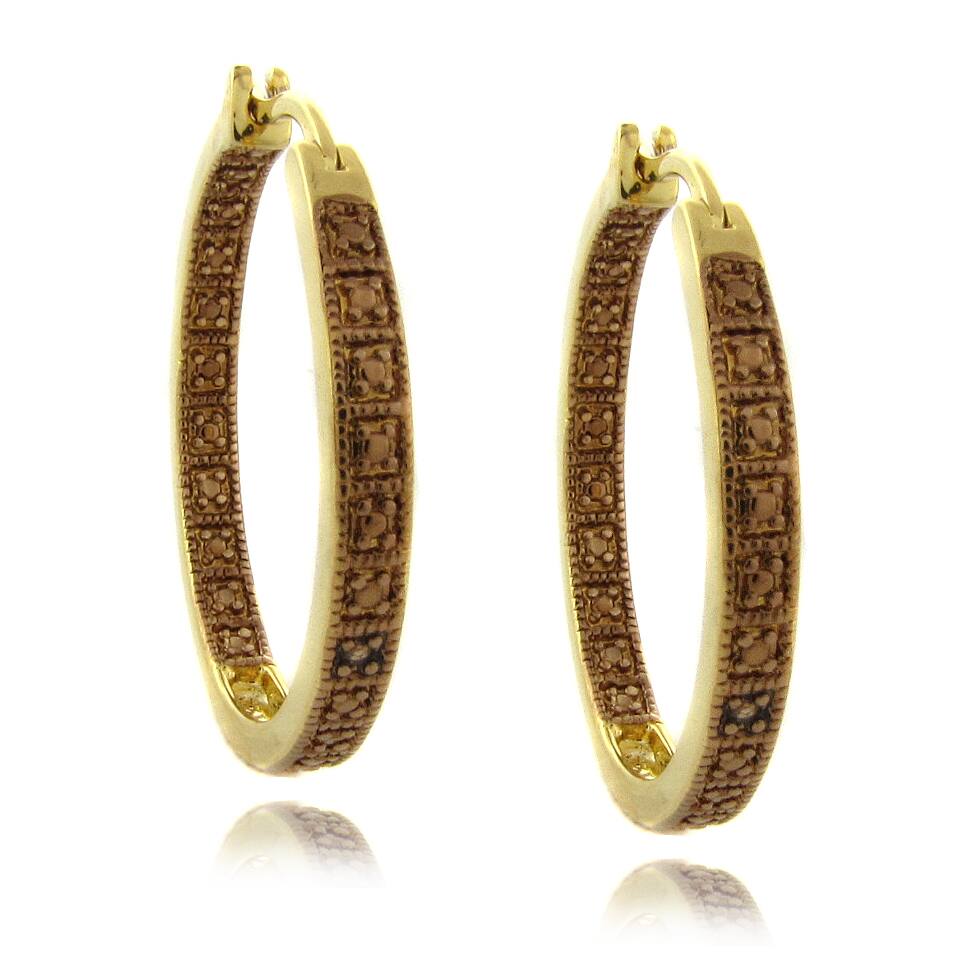 Finesque 14k Gold Overlay Brown Diamond Accent Hoop Earrings