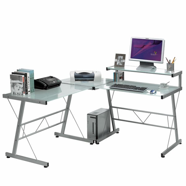 Shop L Shaped Workstation With Frosted Glass Top Ships To Canada