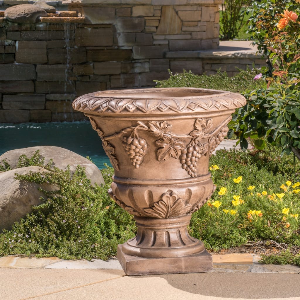 Roman Light Brown Cast Stone 21-inch Urn Planter by Christopher Knight Home