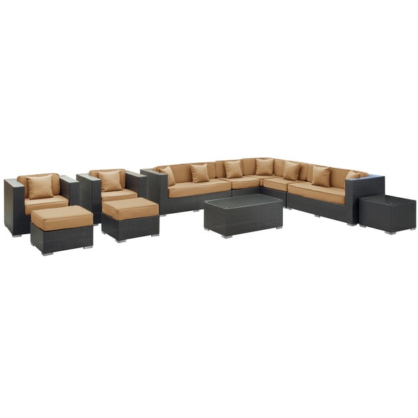 Cohesion Outdoor Rattan 11-piece Set in Espresso with Mocha Cushions