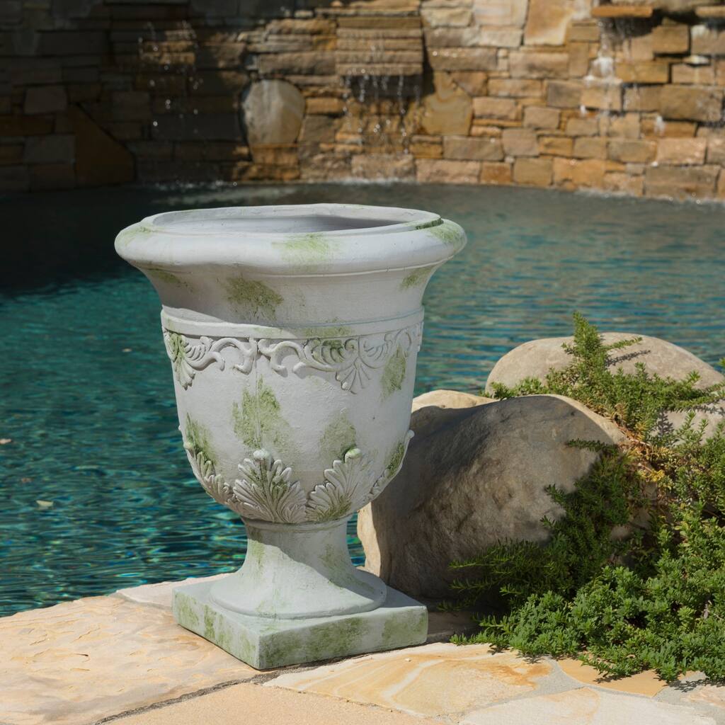 Moroccan 20-inch Grey with Green Moss Urn Planter by Christopher Knight Home