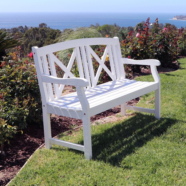 Bradley Outdoor White Wooden Bench Free Shipping Today Overstock