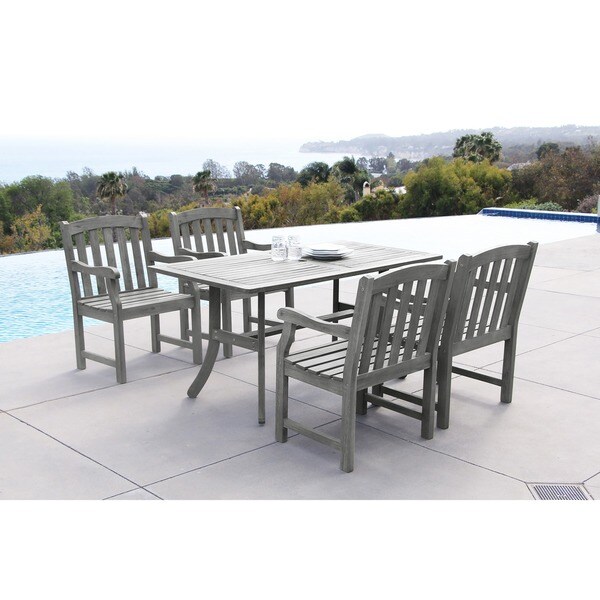 Renaissance Rectangular Table and Armchair 5-piece Hardwood Outdoor Dining Set