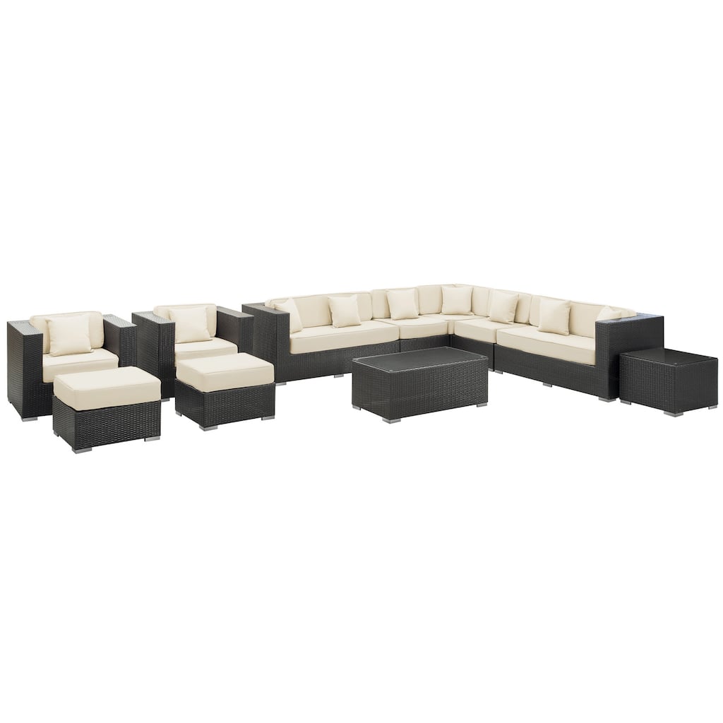 Cohesion Espresso with Off White Cushions Rattan 11-piece Outdoor Set