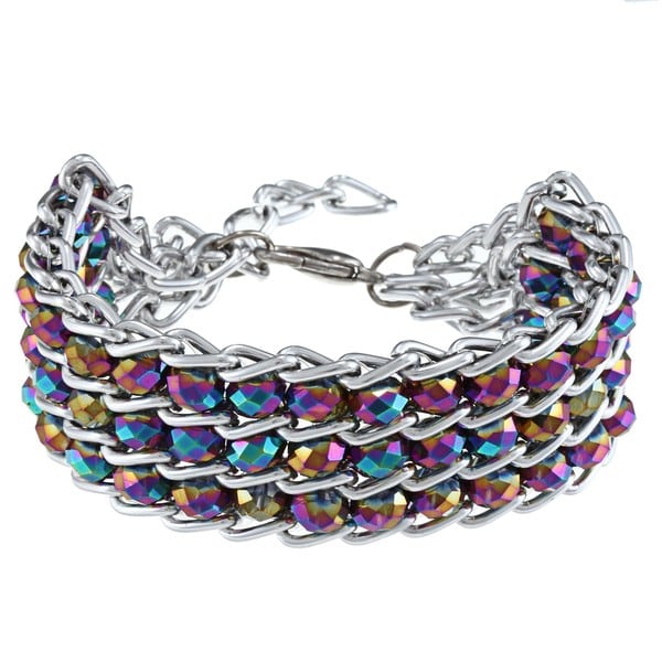 La Preciosa Silvertone Triple Row Hematite Beads Bracelet
