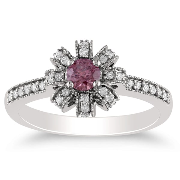 Miadora 14K White Gold 1/2Ct TDW Pink and White Diamond Vintage-style Ring