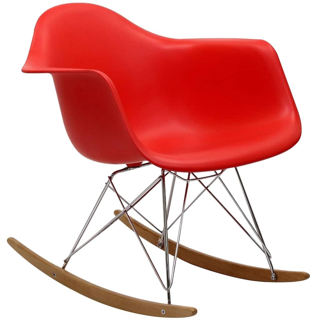 Red Molded Plastic Armchair Rocker in Red