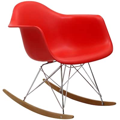 Red Molded Plastic Armchair Rocker in Red