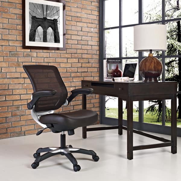 Modway Edge Mesh Back and White Vinyl Seat Office Chair, Flipup Arms