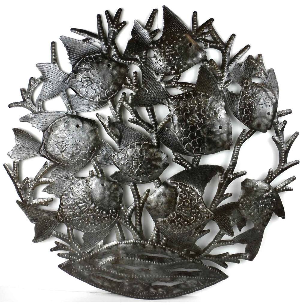 , Handmade in Haitian Metal Art 'School of Fish' Wall Art , Handmade in Haiti