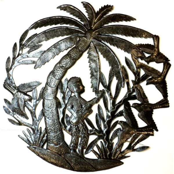 Shop Haitian Metal Art 'Guitar Player Under a Palm Tree' Wall Art ...