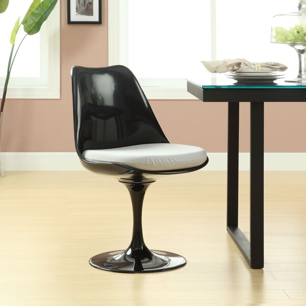 Black Eero Saarinen Style Tulip Dining Chair with White Cushion