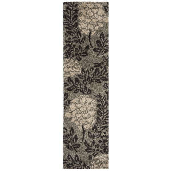 Safavieh Ultimate Shag Smoke/ Dark Brown Floral Runner - 2'3" x 9'