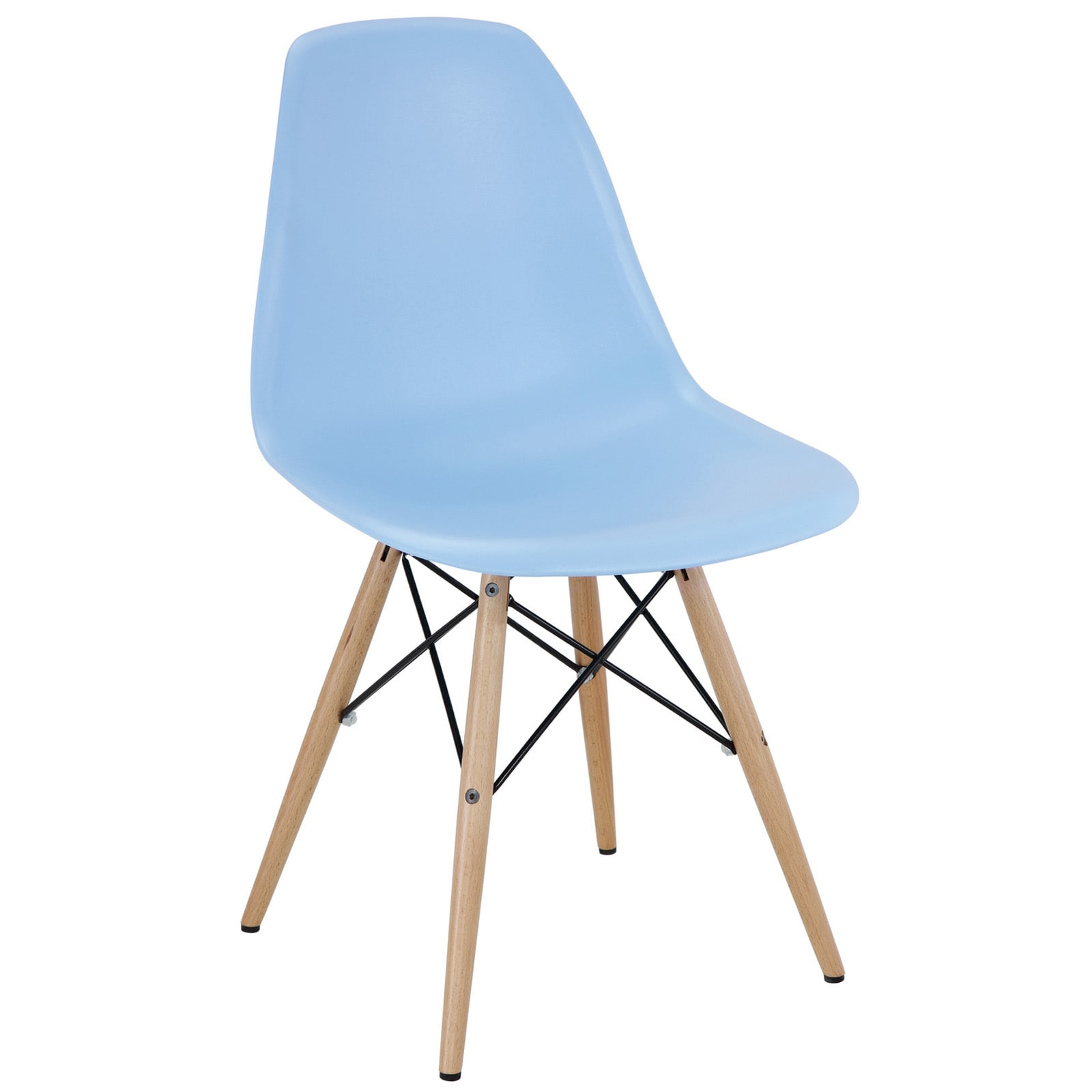 Light Blue Plastic Side Chair With Wooden Base