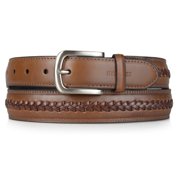 Tommy Hilfiger Men's Braid Detail Topstitched Genuine Leather Belt ...