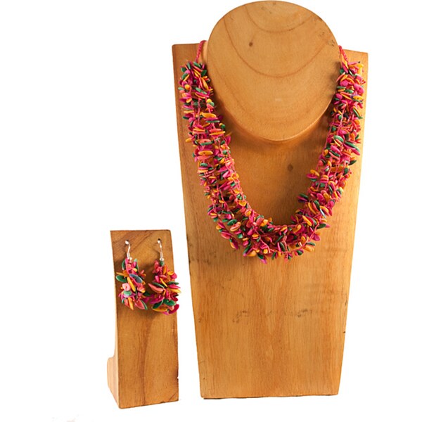 Shop Handmade Pink Multicolor Melon Seed Necklace and Earring Set